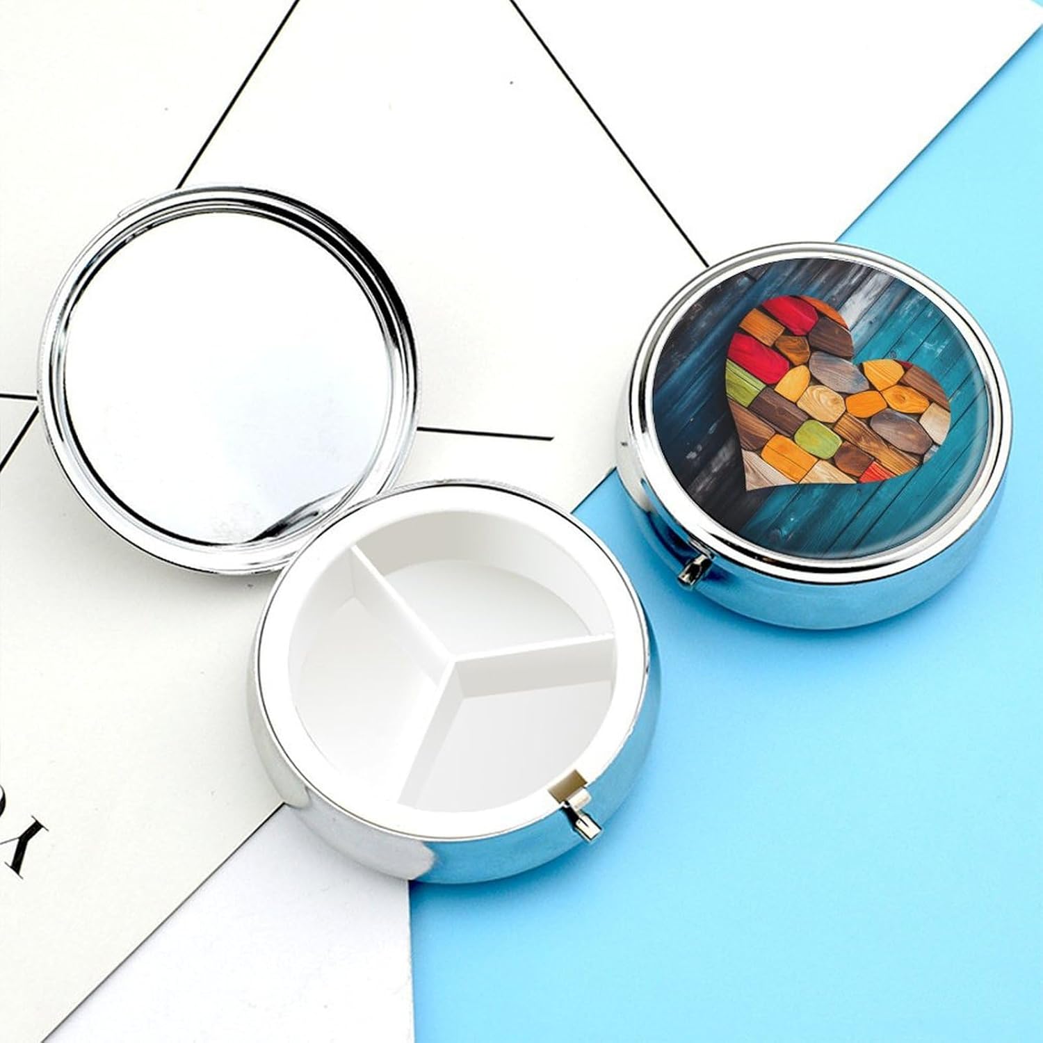 Pill Box Pill Case for Woman Weekly Pill Organizer with 3 Compartments Wooden Wall Center Small Pillbox Pill Container Portable Vitamin Holder Boxes for Travel Medicine Organizer
