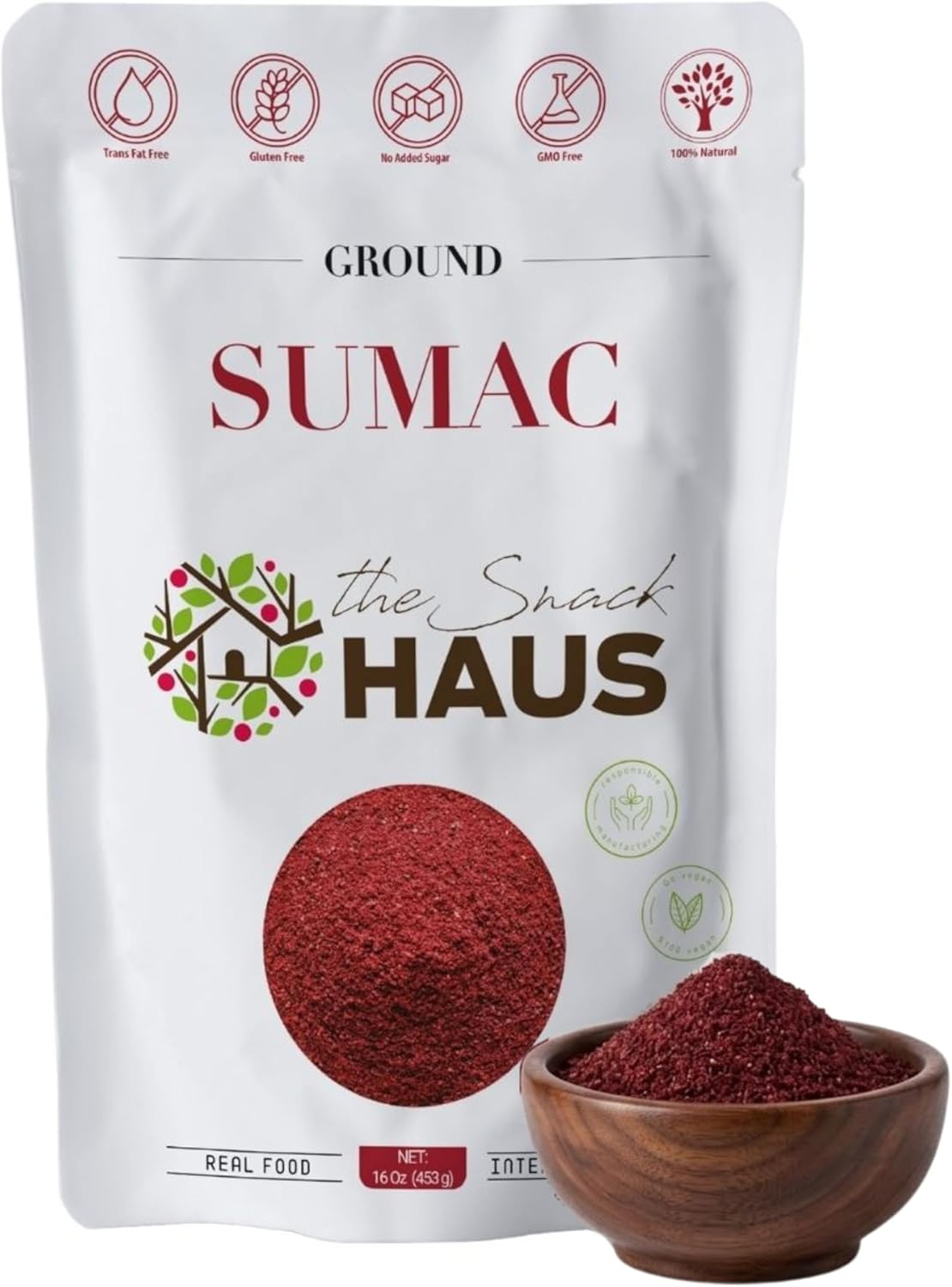 The Snack Haus Ground Sumac 16 oz. Authentic Turkish Sumac, Premium Mediterranean Spice for Salads, Marinades & Seasoning. All Natural, No Additives, Non-GMO