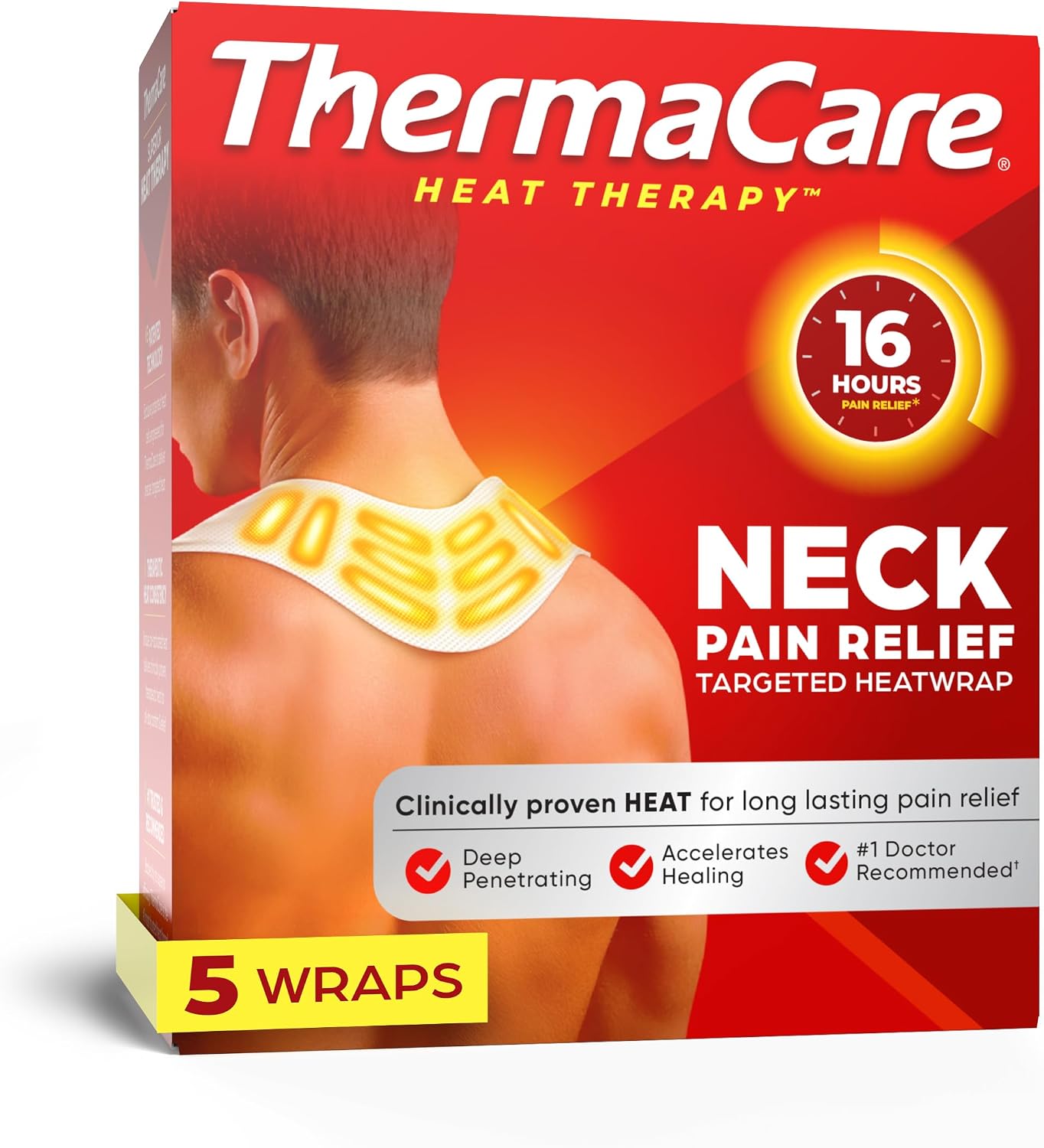 ThermaCare Heat Wraps for Neck & Shoulder Pain Relief - 16-Hour Heat Therapy Heating Pads, Adhesive Heat Patches for Muscle & Joint Pain - Flexible Fit for Comfort & Extended Wear - 5 Count