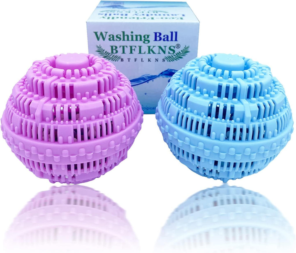 Laundry Balls Set, Eco-Friendly Super Washing Machine Laundry Ball, All Natural Washer Ball Laundry Detergent Alternative, Household Can Be Reused 2000 Washings(2pcs Balls, Pink,Blue)