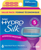 Schick Hydro Silk Moisture Razor Blade Refills, 6 Count | 5-Blade Moisturizing Razors for Women | Womens Moisturizing Razor Refills