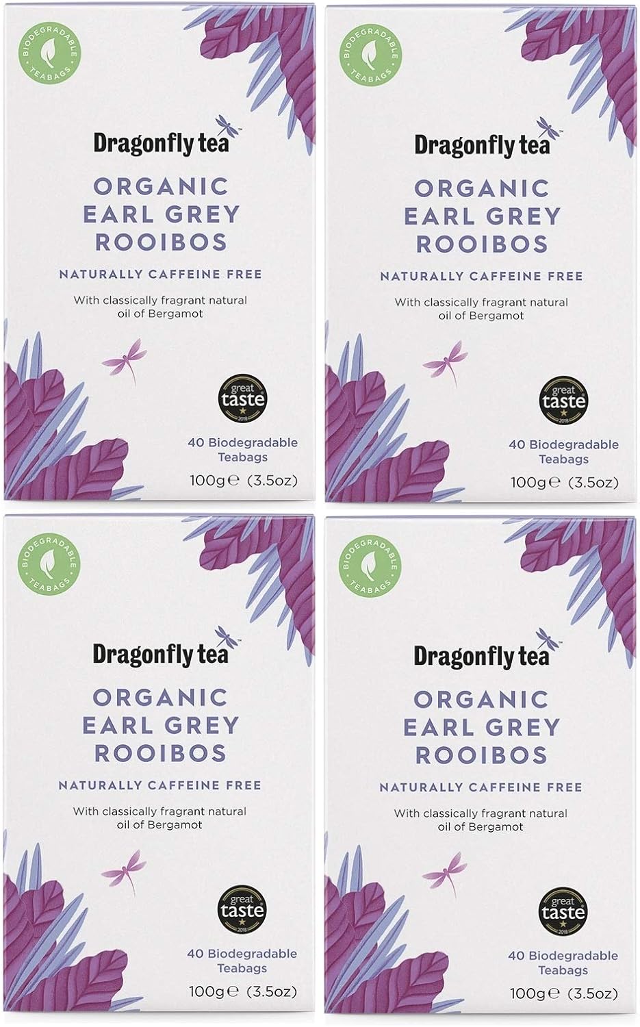 (4 Pack) - Dragonfly Tea - Earl Grey Rooibos Tea | 40 Bag | 4 Pack Bundle