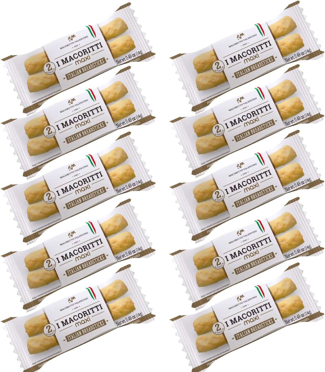 I Macoritti MAXI Breadsticks | Dip & Bread Sticks Snacks - Authentic Italian bread Snack, Grab-and-Go Convenience, Oven-Baked, Non-GMO, Zero Sugar, Preserve Free, Made in Italy - 0.49 oz, Pack of 10