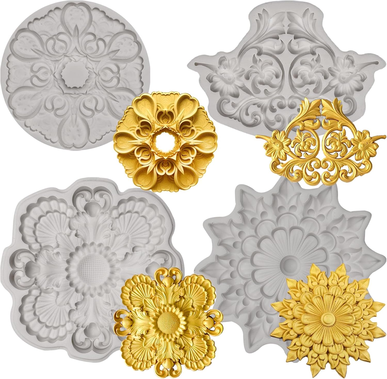 Baroque Floral Decorative Silicone Clay Molds European Relief Scroll Silicone Mold Embossed Flower Lace Chocolate Mold for Resin Casting Clay Fondant