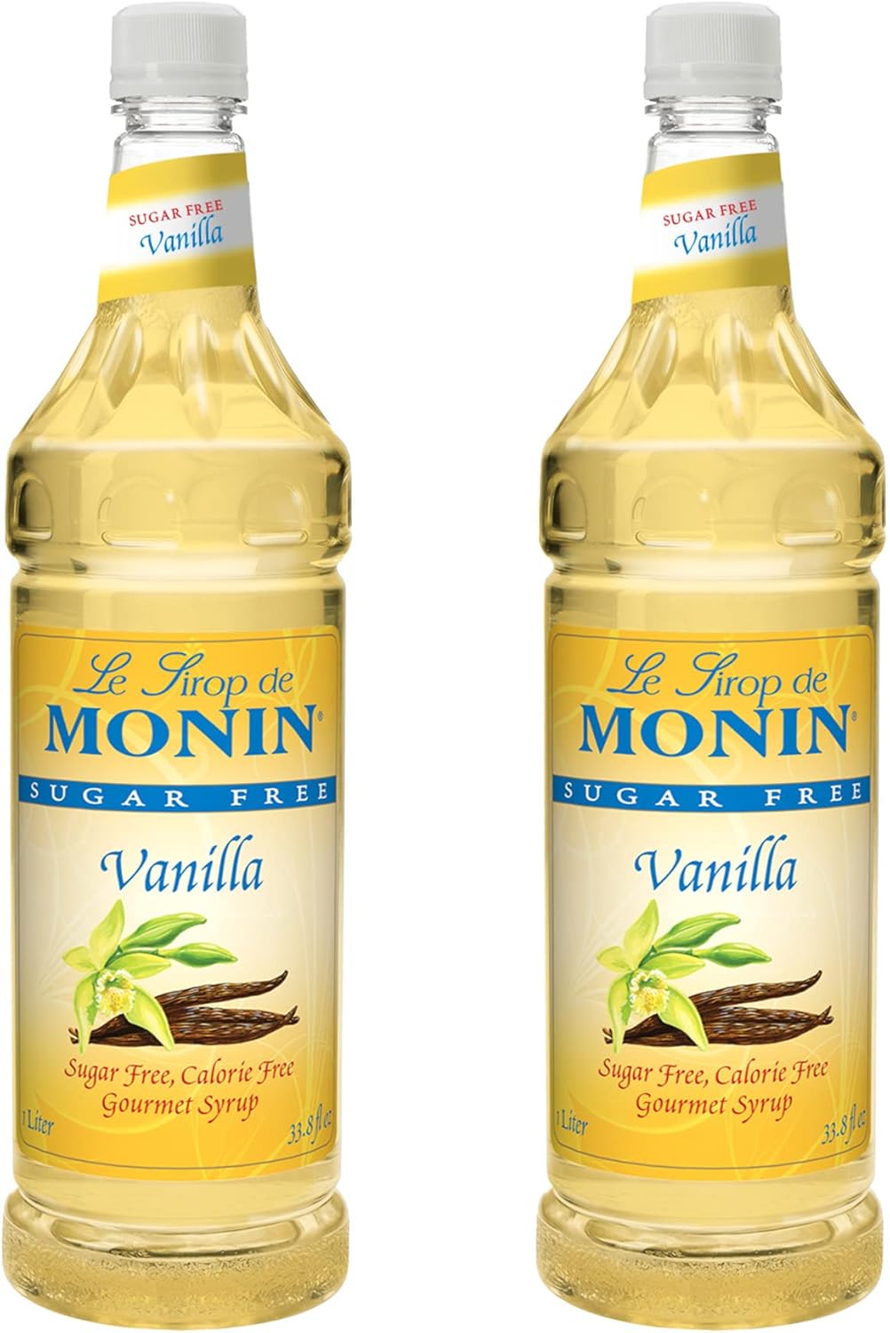 Monin - Sugar Free Vanilla Syrup, Bold Vanilla Bean Flavor, Great for Coffee, Cocktails, & Lattes, Gluten-Free, Non-GMO (1 Liter, 2-Pack)