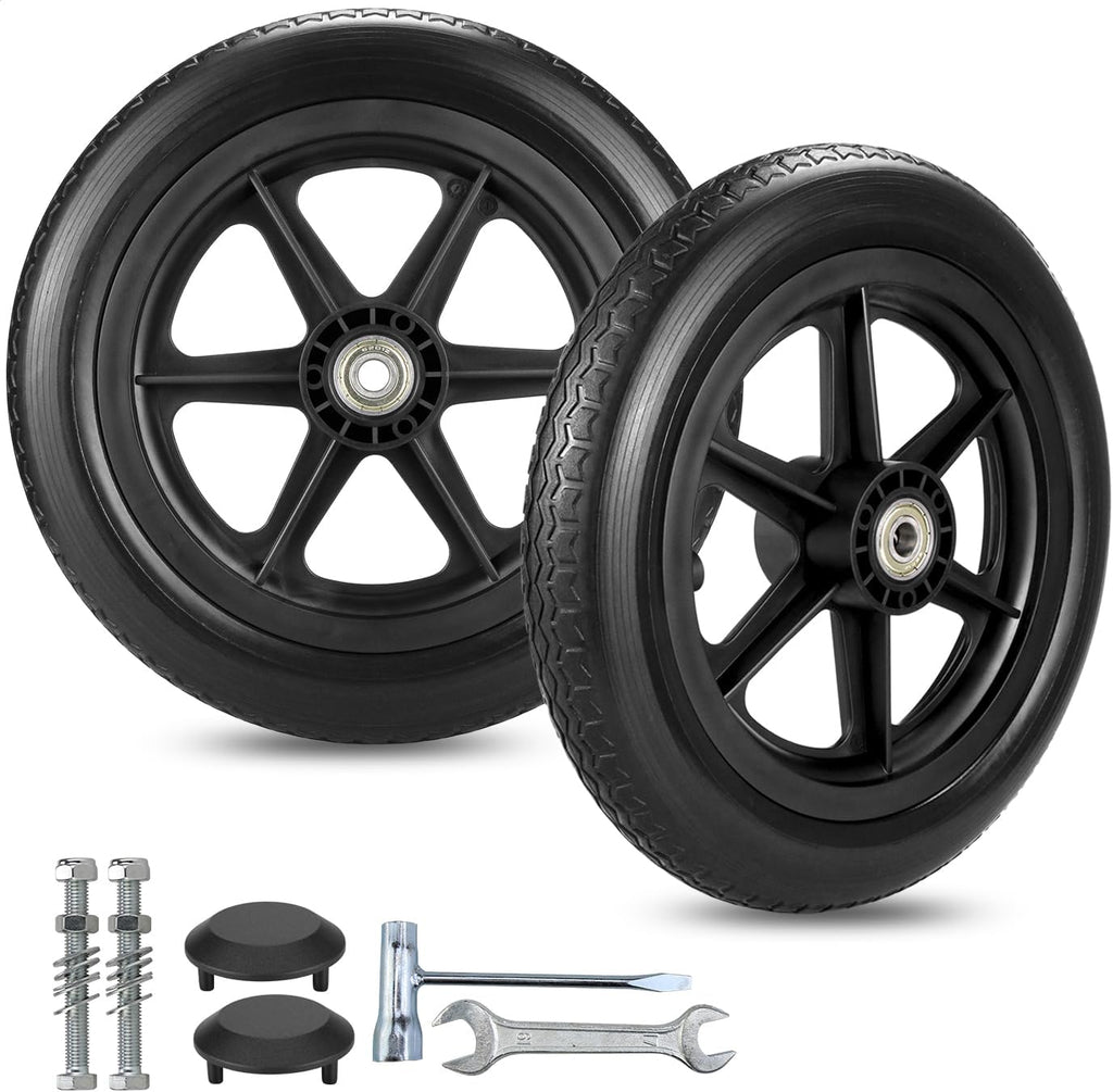 Pair of 12 Inch Wheelchair Replacement Wheels, 12 1/2 x 2 1/4" Solid Tire Rear Wheels for Manual Wheelchair, Transport Chair Parts, Back Wheels (12 1/2 x 2 1/4" (Black))