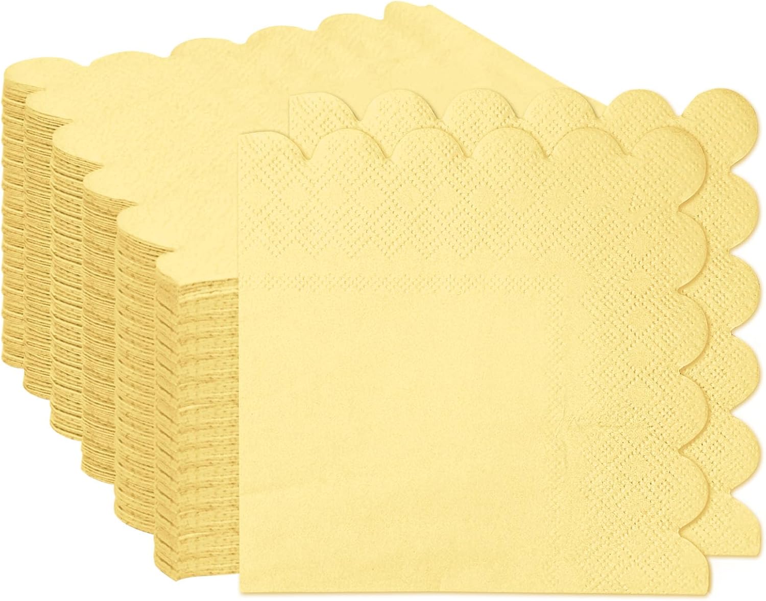 100 Pieces 2-Ply Yellow Scalloped Napkins Folded 5 x 5 inch Disposable Cocktail Napkins Paper Napkins for Dinner Wedding Birthday Party Yellow Beverage Napkins
