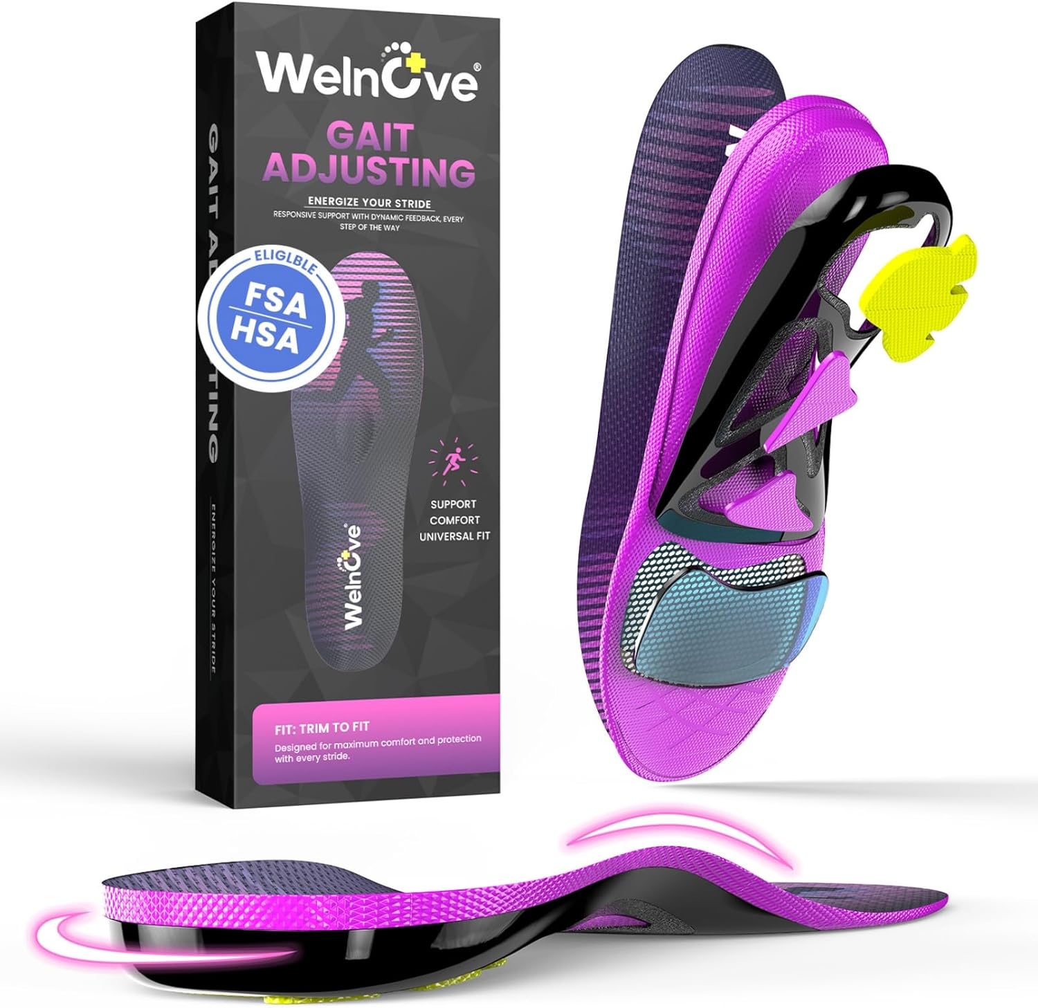 Welnove Running Insoles for Men & Women with Metatarsal Pad for Metatarsalgia,Orthotic Arch Support Insoles for Plantar Fasciitis, Morton's Neuroma, Ball of Foot Pain Relief-S