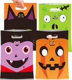 50 Pcs Halloween Goodie Bags with Handles, Happy Halloween Treat Bag, Plastic Trick or Treat Pumpkin Gift Goody Candy Cookie Snack Party Favor Bags Bulk for Trick or Treating Helloween Party Supplies