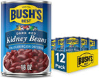 BUSH'S BEST 16 oz Canned Dark Red Kidney Beans, Source of Plant Based Protein and Fiber, Low Fat, Gluten Free, (Pack of 12)