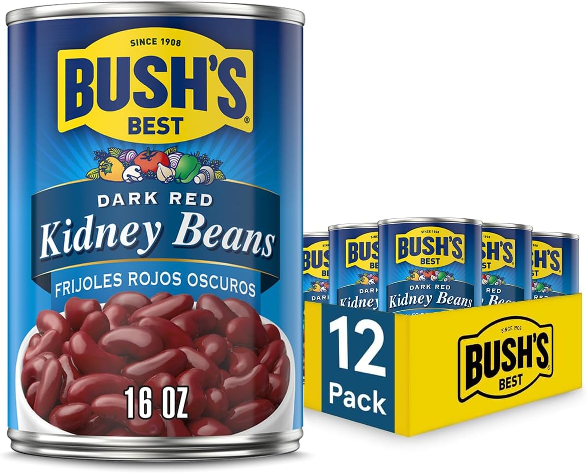BUSH'S BEST 16 oz Canned Dark Red Kidney Beans, Source of Plant Based Protein and Fiber, Low Fat, Gluten Free, (Pack of 12)
