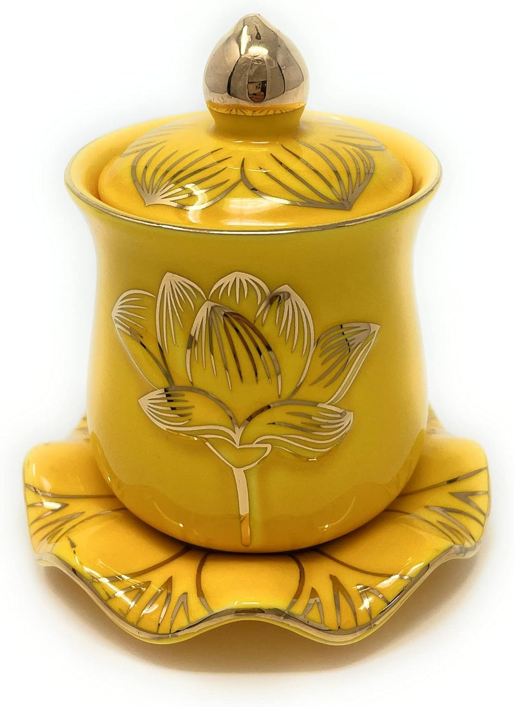 Houlu 1pc Ceramic Altar Cup, Holy Water Offering Cup, Tibetan Buddhist Worship Cup - Yellow