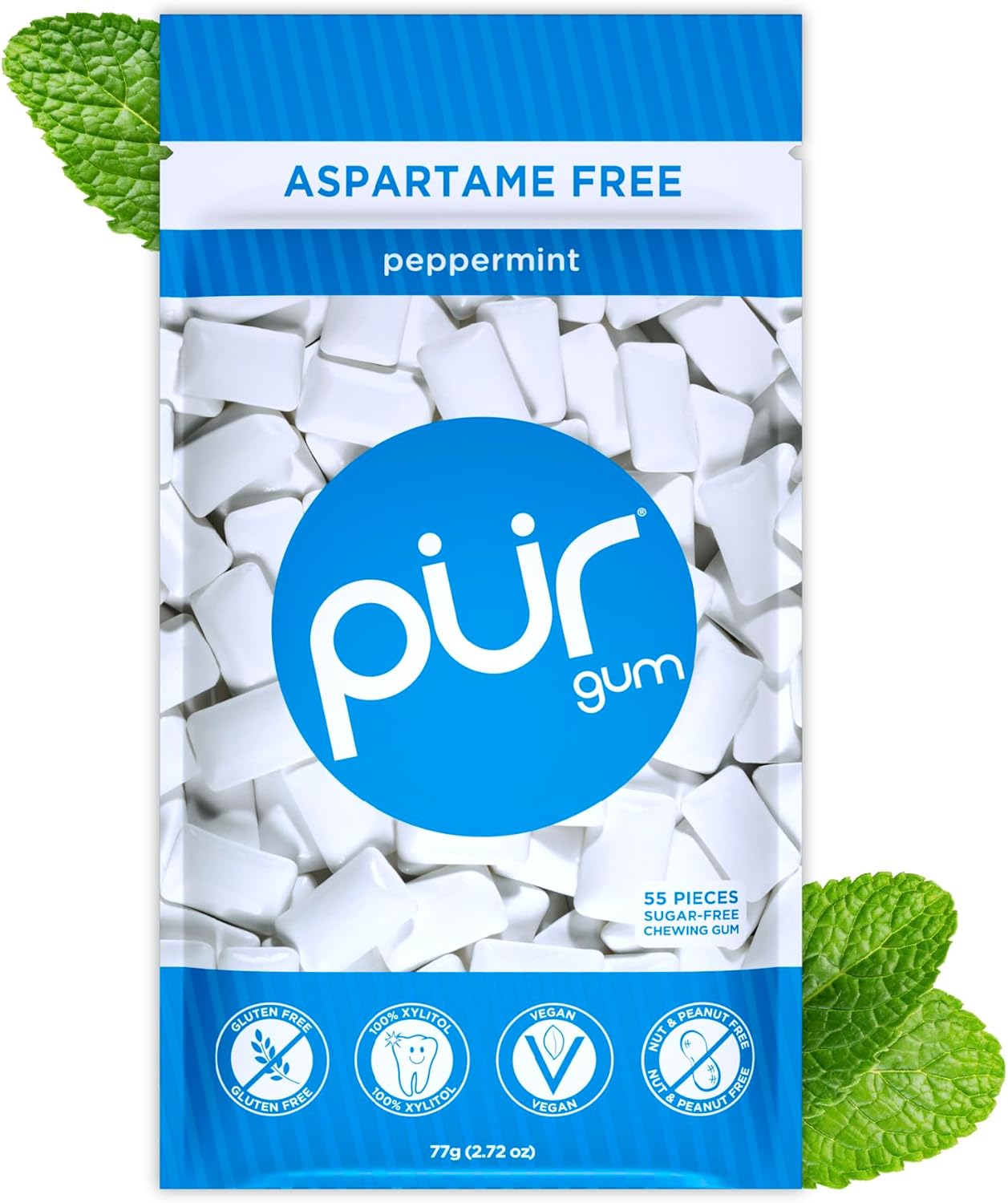 PUR Gum | Aspartame Free Chewing Gum | 100% Xylitol | Natural Peppermint Flavored Gum, 55 Pieces (Pack of 1)