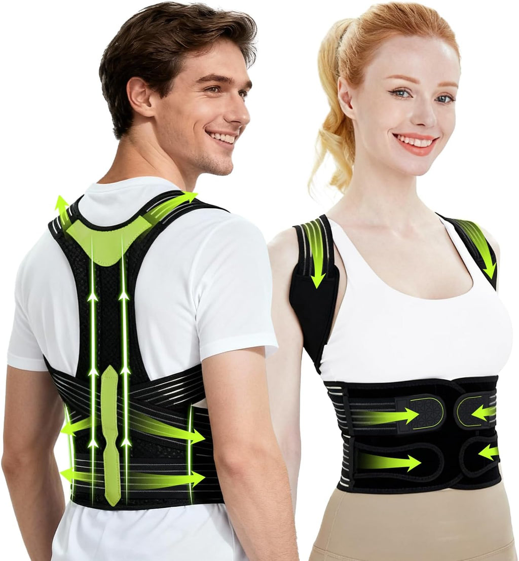 Posture Corrector for Women and Men, Invisible Full Back Support Brace with Enhanced Breathable Mesh, Shoulder Straightener for Back & Neck Pain Relief, Scoliosis & Posture Improvement, Medium