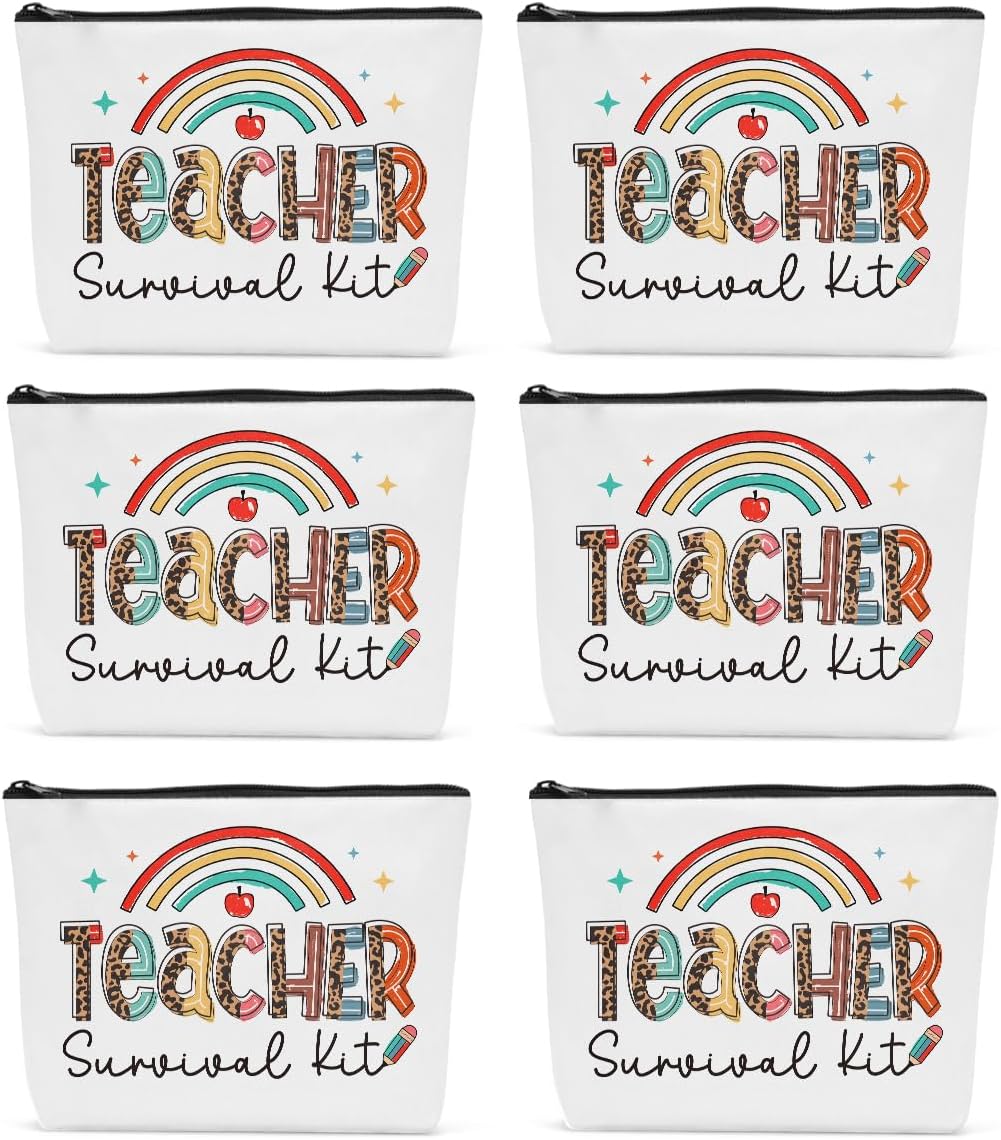 6PCS Teacher Survival Kit Makeup Bag Teacher Gifts for Women Teachers Halloween Christmas Birthday Appreciation Gift for Woman Gifts for Teachers Women Cosmetic Bags