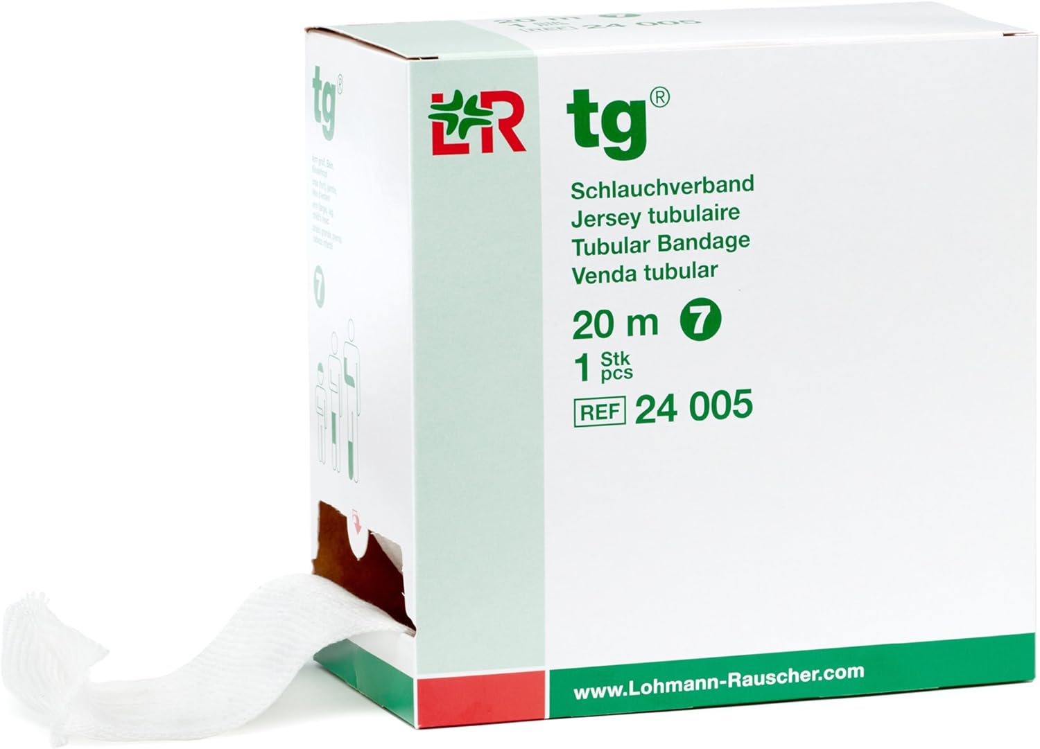 Lohmann & Rauscher tg Tubular Bandage, Seamless Knit Stockinette Wrap for Lymphedema Compression Bandaging, Lightweight, 67% Cotton, 33% Viscose, Size 7, 20 m Roll
