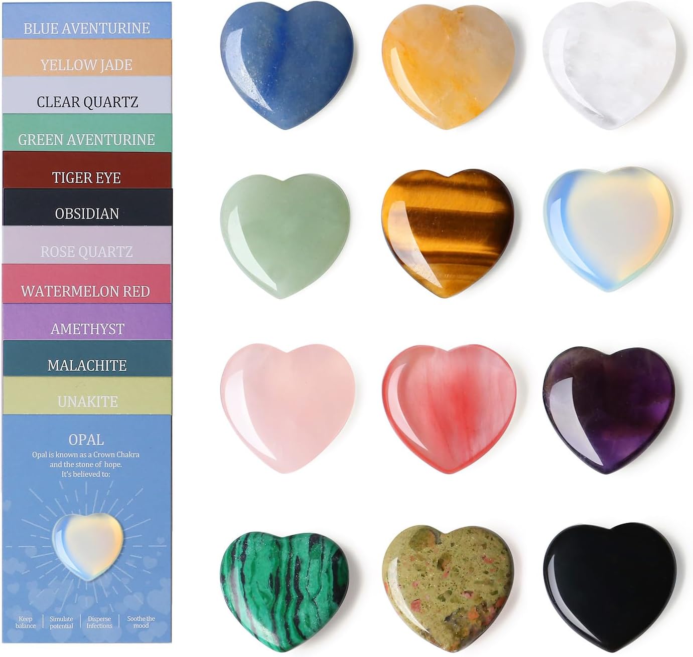 DUQGUHO 1 Inch Hearts Crystals and Healing Stones Reiki Gems Healing Crystals Amethyst Crystal Hearts Set Rose Quartz Heart Shaped Crystals Bulk Polished Gemstones Spiritual Gifts for Women 12 PCS