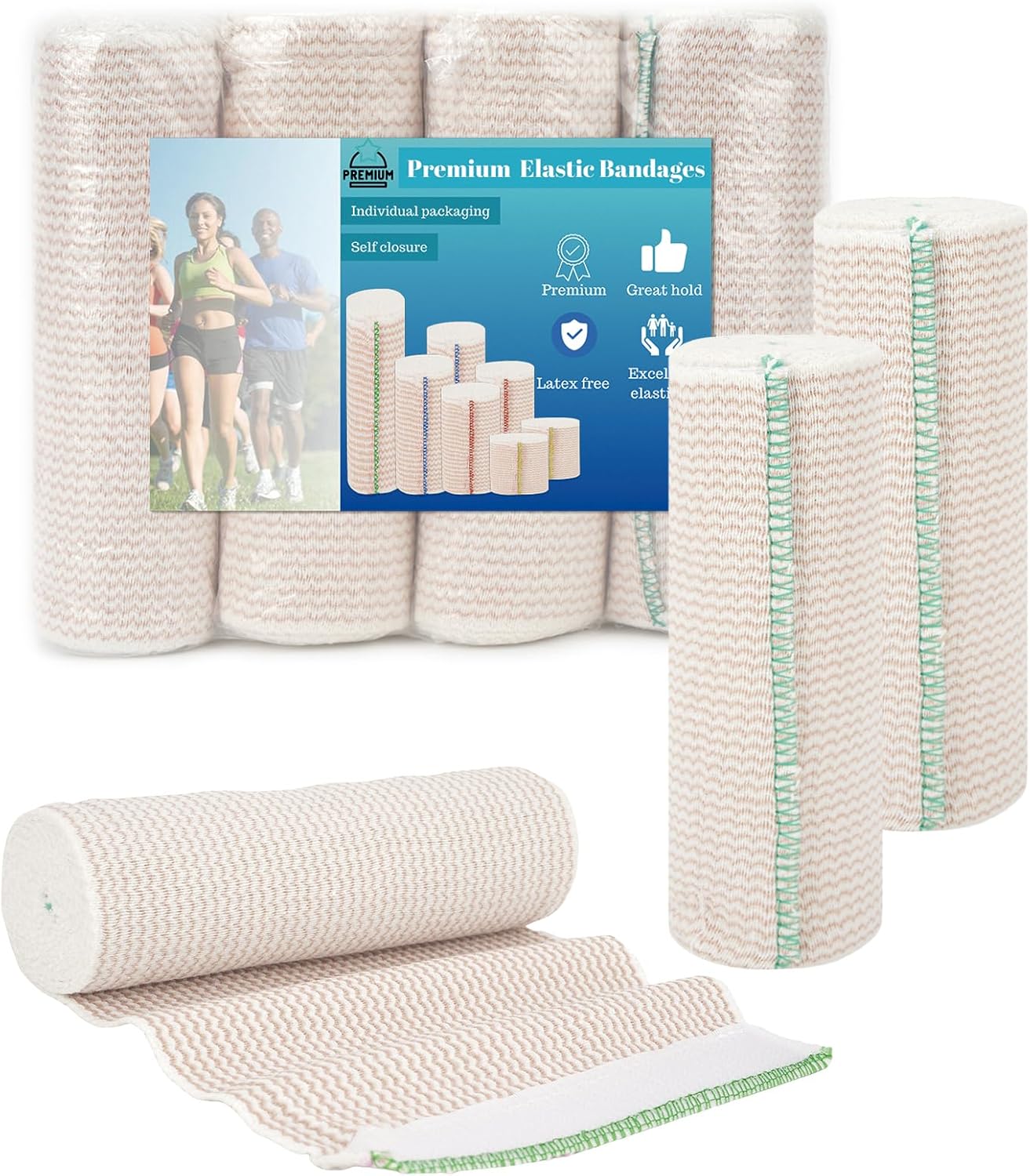 Premium Elastic Bandage Wrap 6 inch 2 Pack Reusable Versatile Self-Closing Compression Bandage Wraps for Ankles, Wrists Knee, Tummy and Body Cotton Lymphedema Wraps for Legs Latex-Free