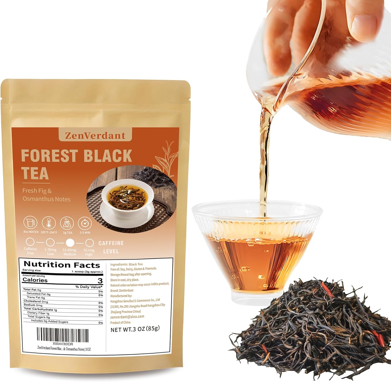 ZenVerdant Forest Black Tea Loose Leaf, Yunnan Dianhong, Floral Honey Aroma, Gentle on Stomach, Low Caffeine, Calm Energy, Stress Relief, Non-GMO, Gluten-Free, No Artificial Additives – Daily Relaxation Self-Care Tea