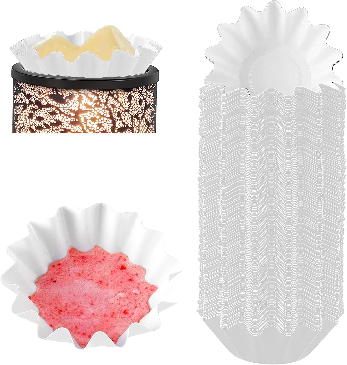 50 Wax Melt Warmer Liners, Scented Wax Melt Cups for Plug in Wax Warmer, Electric Wax Melter, Candle Warmer Plate, and Wax Burner, Reusable and Leakproof for Any Scented Wax Cubes