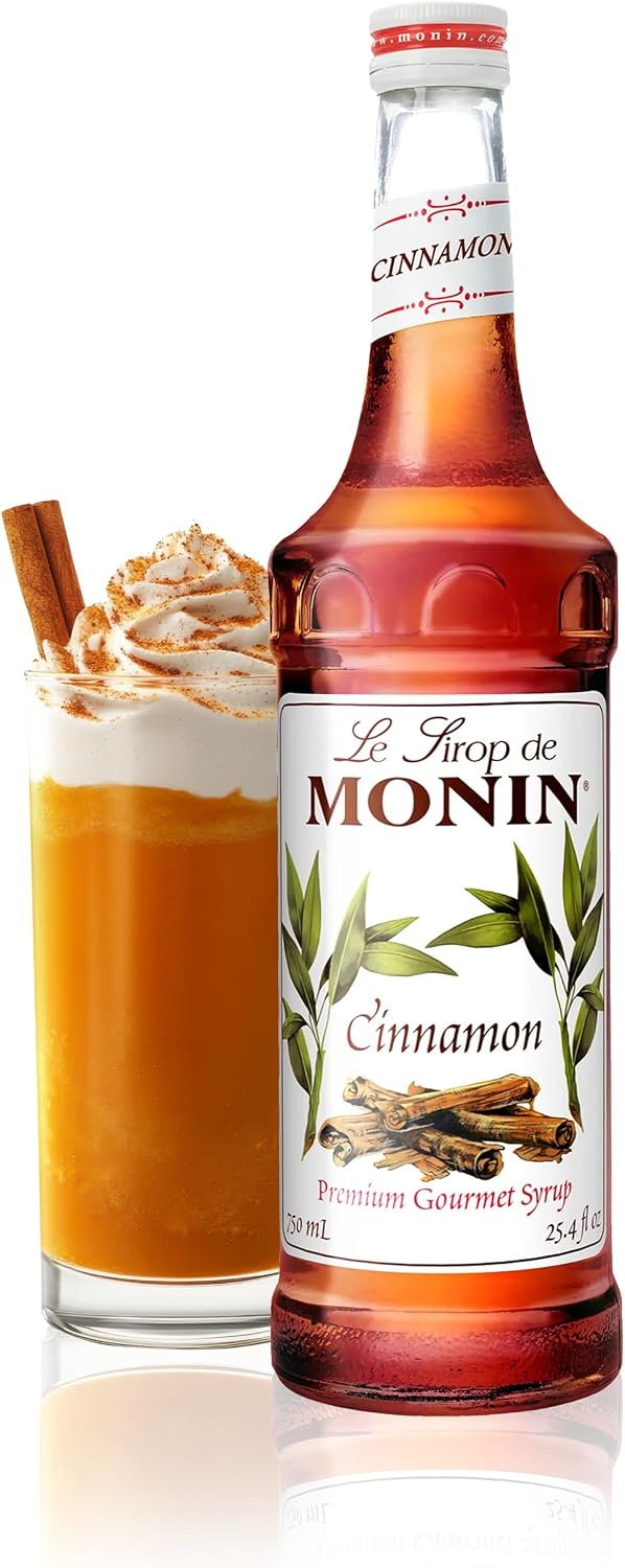 Monin - Cinnamon Syrup, Sweet and Spicy Taste of Cinnamon, Versatile Flavor, Natural Flavors, Great for Coffees, Cocoas, Ciders, and Cocktails, Non-GMO, Gluten-Free (750 ml)