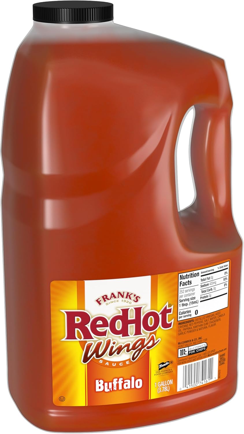Frank's RedHot Original Buffalo Wings Sauce, 1 gal - 1 Gallon Bulk Container of Buffalo Hot Sauce with a Bold, Spicy Flavor Perfect for Wings, Dressings, Dips and More