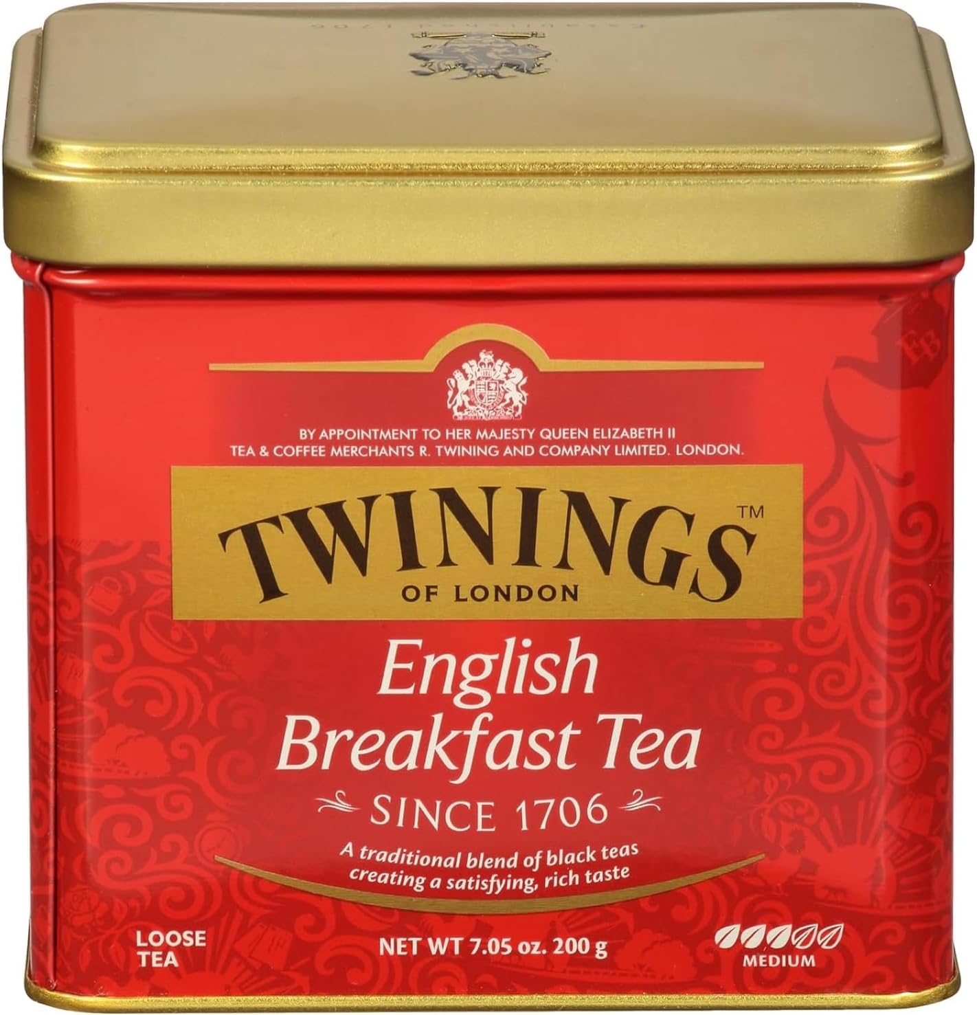 Twinings English Breakfast Loose Tea Tin, 7.05 Ounce Tin (Pack of 1), Smooth, Flavourful, Robust Black Tea Leaves, Caffeinated, Enjoy Hot or Iced