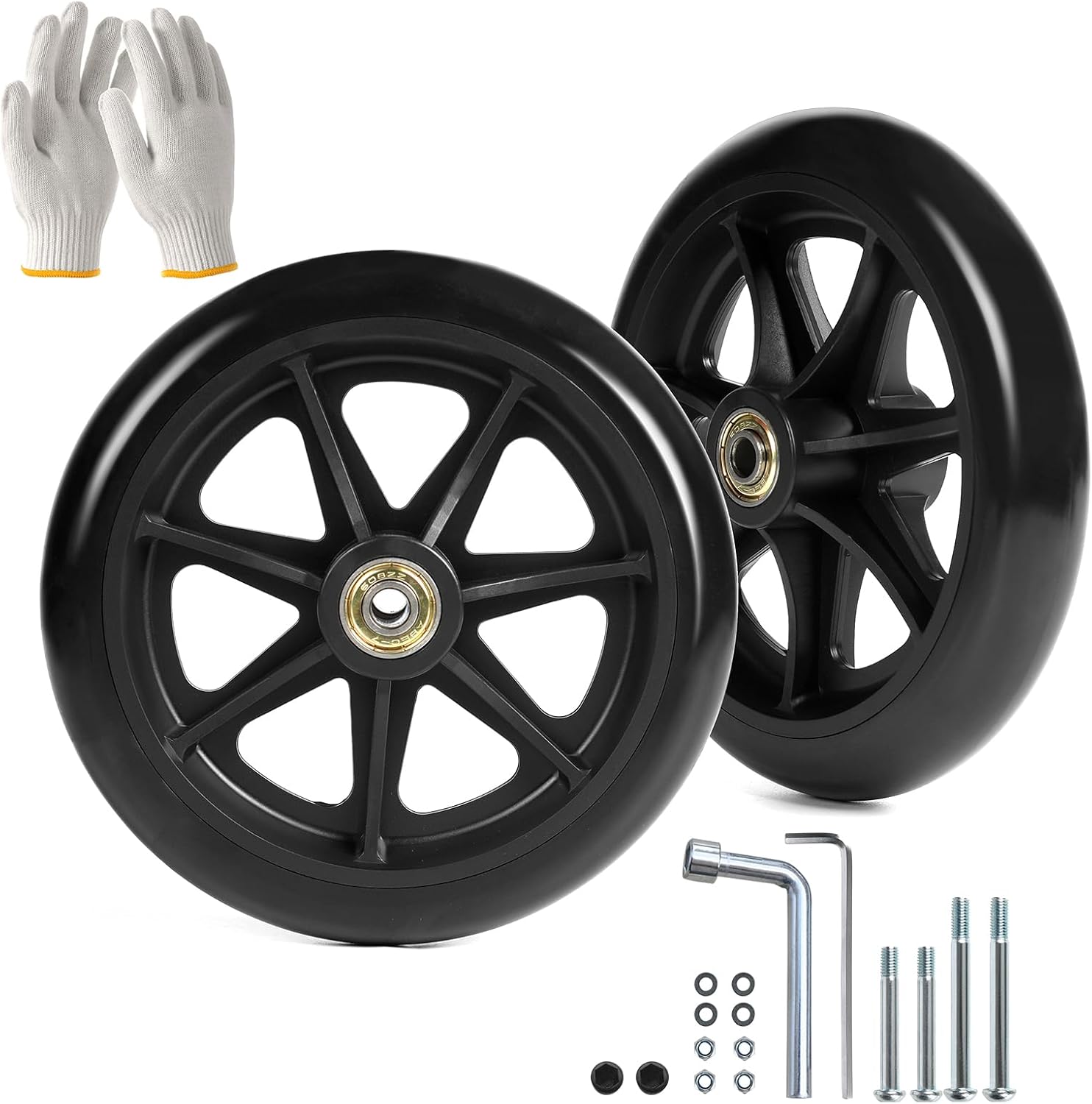 6 Inch Wheelchair Wheels (1 Pair) - Replacement Wheels with Narrow Wear-Resistant PU Tires for Wheelchairs, Walkers, Rollators， Essential Wheelchair and Walker Accessories