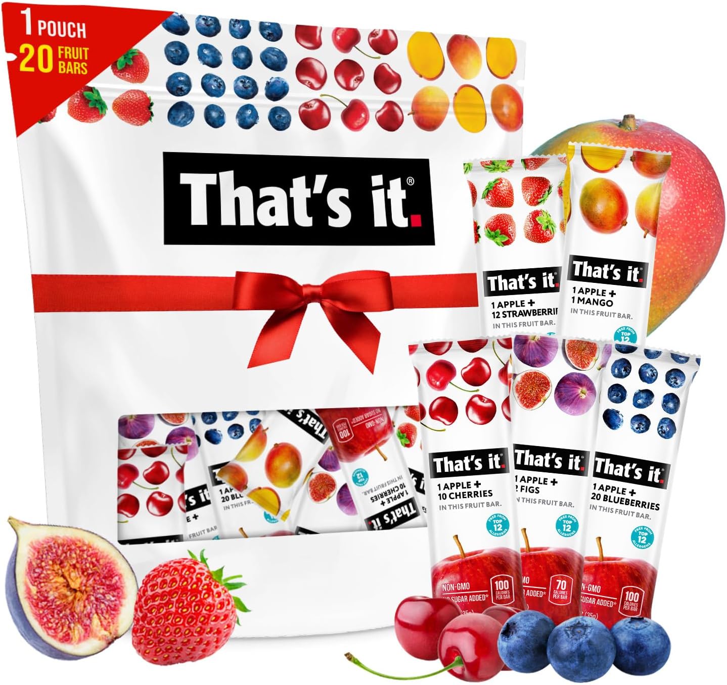 That’s it. Fruit Bars Variety Pack (20 Pack) | 100% Natural Fruit Snacks, Gluten-Free, Vegan & Low Carb | Healthy Snack Bars – Strawberry, Mango, Blueberry, Cherry & Fig