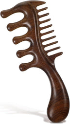 Wooden Scalp Massager Comb, Natural Sandalwood Wide Tooth with Handle for Men Women Elderly Hair Growth, Scalp Care Stress Relief Detangling Tool for All Hair Types