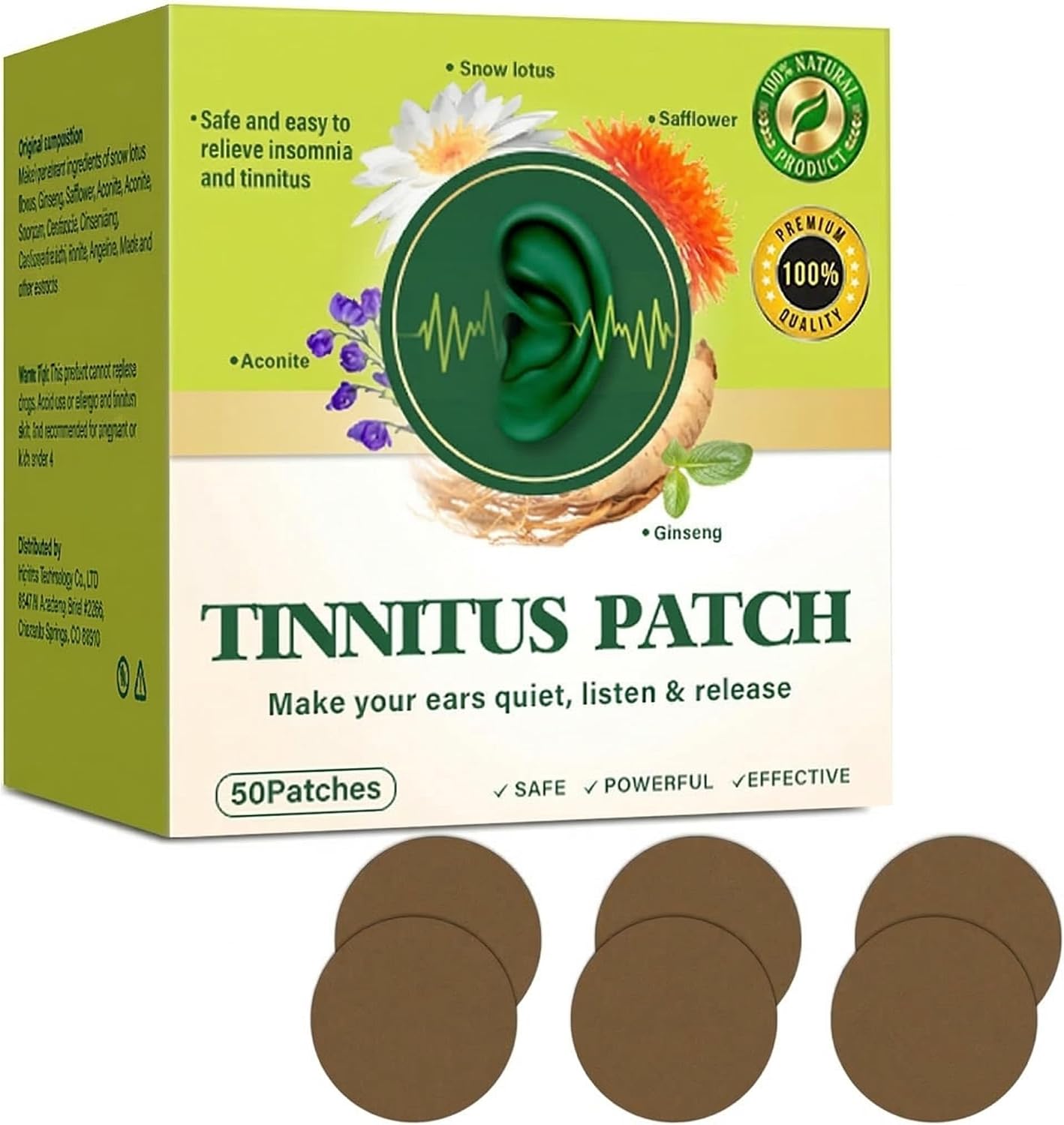 Tinnitus Relief for Ringing Ears, 50Pcs Tinnitus Relief Patches, Support Ear Noise and Buzzing Relief, Improve Hearing Comfort