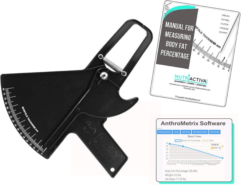 Skinfold Caliper with Body Fat Software and Multilingual Manual (Black)
