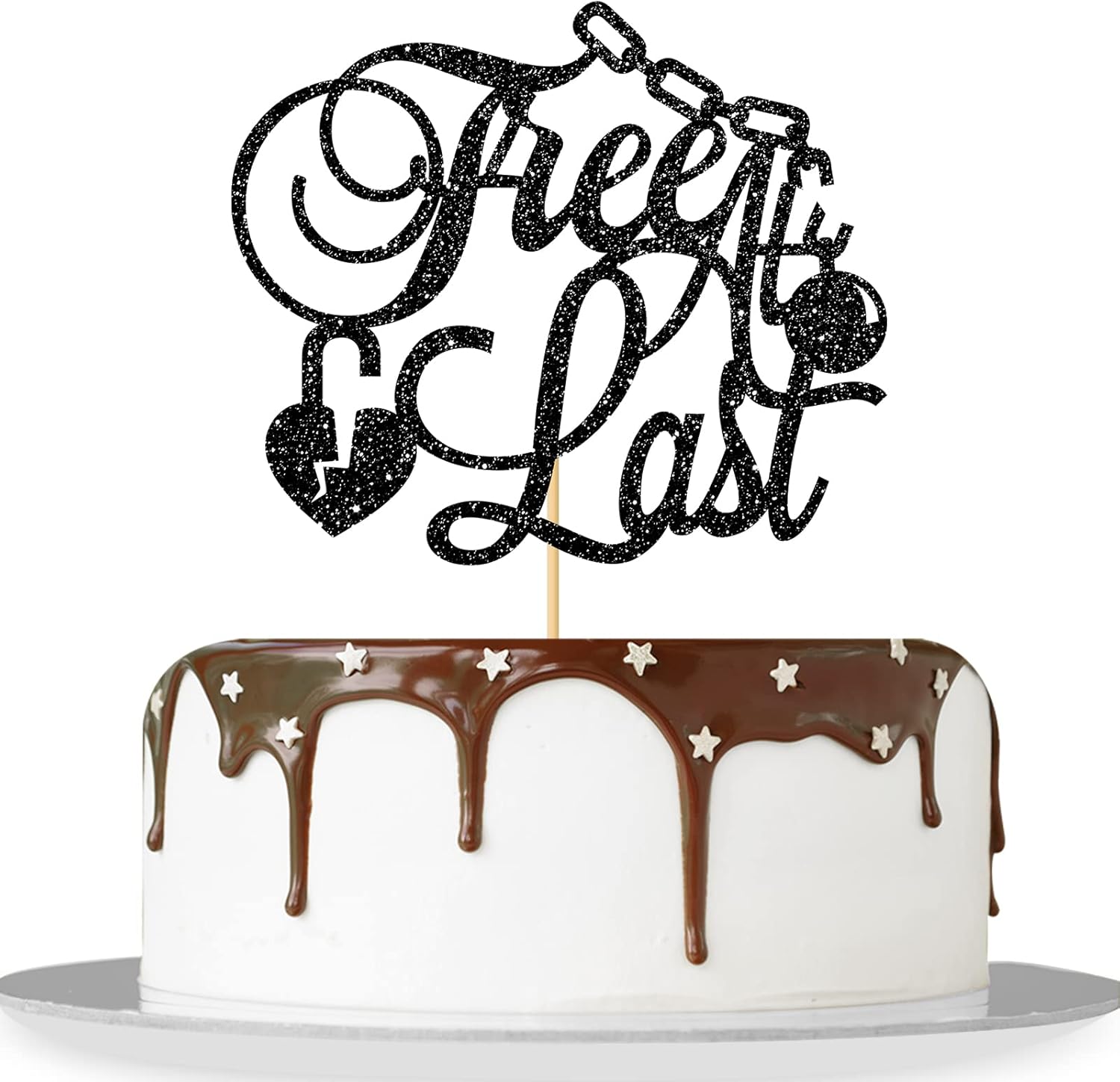 Free at Last Cake Topper/Divorced Party Cake Decor/Going Away/Broken Up/Later Traitor Party Supplies - Black Glitter