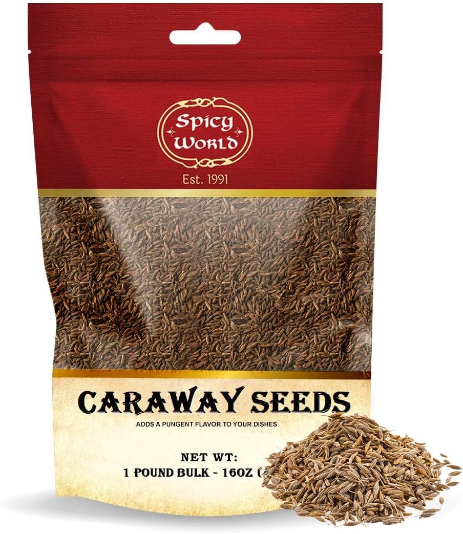 Spicy World Caraway Seeds 1 LB Bulk Bag (16oz) | Premium Whole Caraway Seeds for Rye Bread, Sauerkraut & Cooking | Aromatic Gourmet Caraway Spice