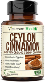 Organic Ceylon Cinnamon Capsules - Ceylon True Cinnamon Supplements (Canela de Ceylan) for Inflammation Balance, Cognitive Function, Metabolic, Antioxidant Support. Non-GMO. Vegan. 60 Caps Made in USA