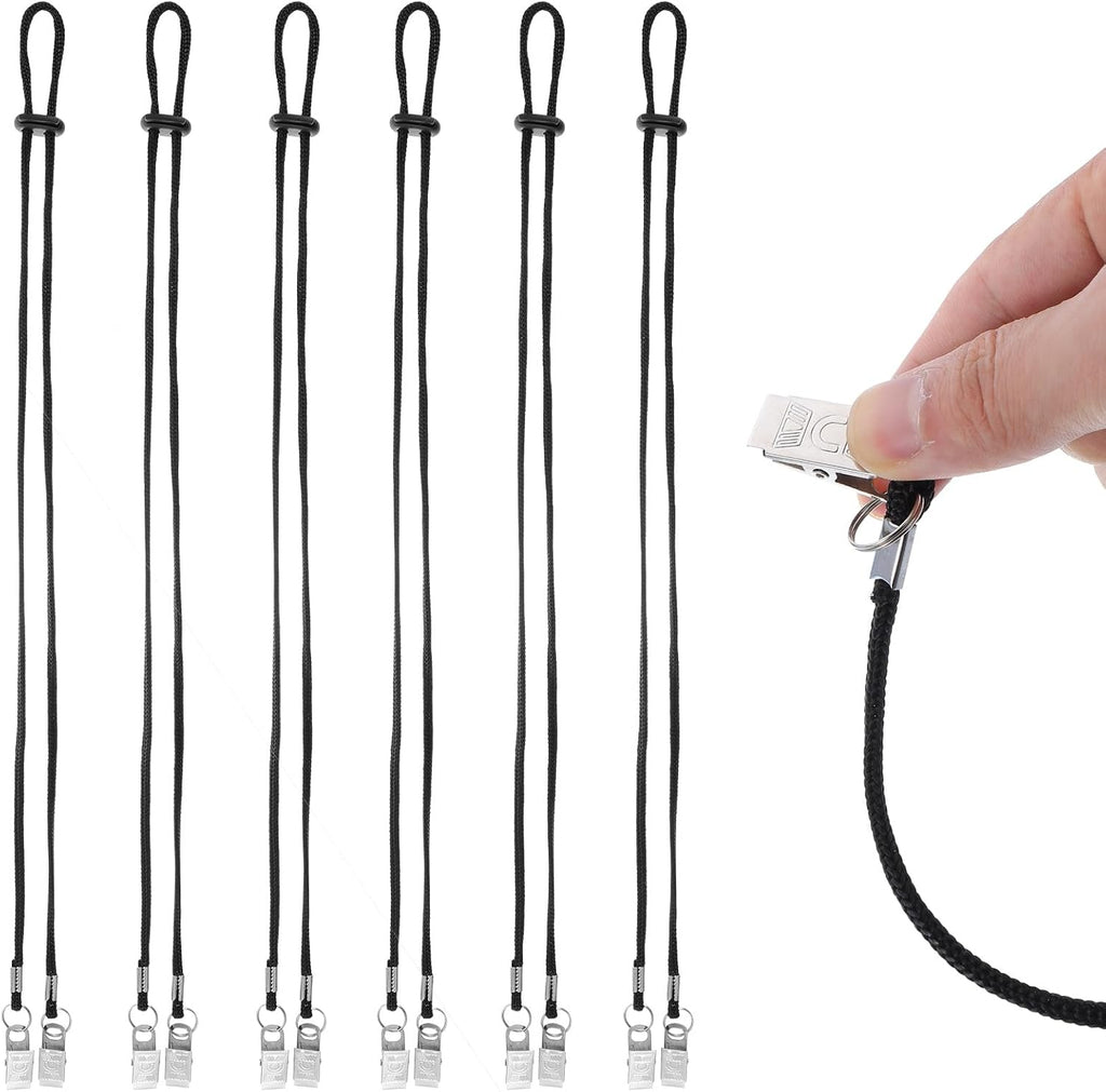 6PCS Black Adjustable Napkin Clip with Neck Chains, Dental Bib Clips 18.89 Inches Bib Holder for Dental Clinic Dentists Elderly Adult