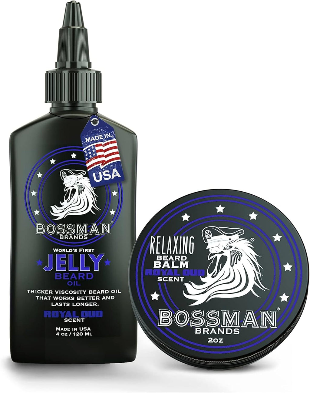 Bossman Jelly Beard Oil for Men & Beard Balm for Men Combo - Royal Oud Scent