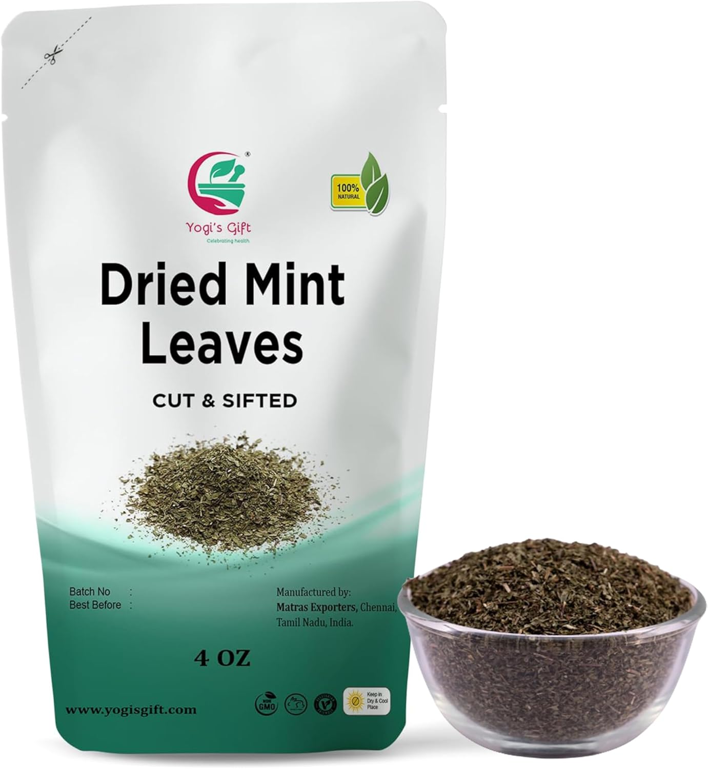 Dried Mint Leaves 4 oz | Peppermint Leaves For Tea & Savoury | Non-GMO, Ethically Sourced, Cut & Sifted | Bulk Tea Loose Leaf - Yogi’s Gift®