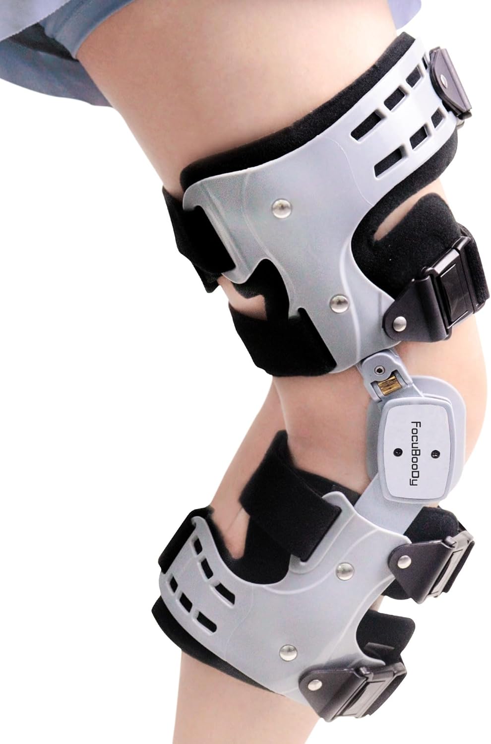 OA Unloader Hinged Knee Brace Support for Osteoarthritis, Rheumatoid Arthritis, Joint Pain | One Size Knee Brace with side stabilizers, Adjustable knee hinged brace (Grey, Left)