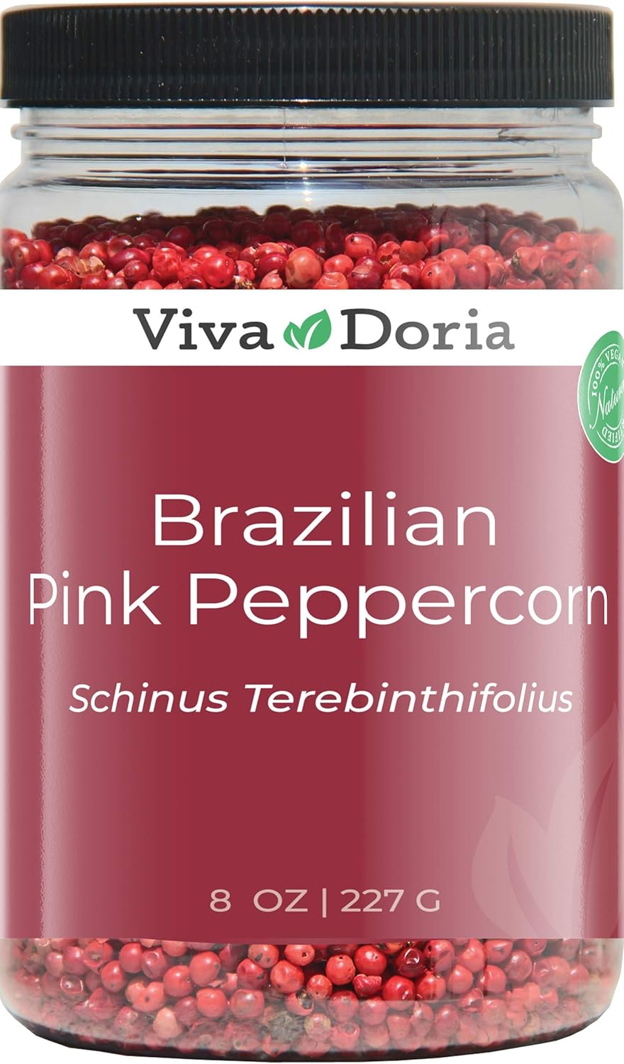 Viva Doria Brazilian Pink Peppercorns, Steam Sterilized Whole Pink Pepper, 8 Oz