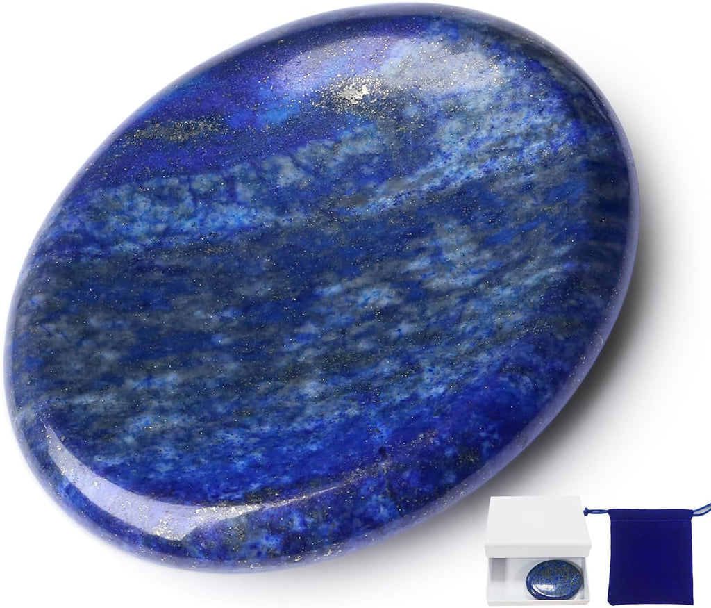 Thumb Worry Stone Lapis Lazuli Stone Crystal Natural Healing Crystals Oval Tiny Stress Relief Gifts Small Trinkets Fidget Palm Meditation Accessories Anxiety Relief Items for Women Men