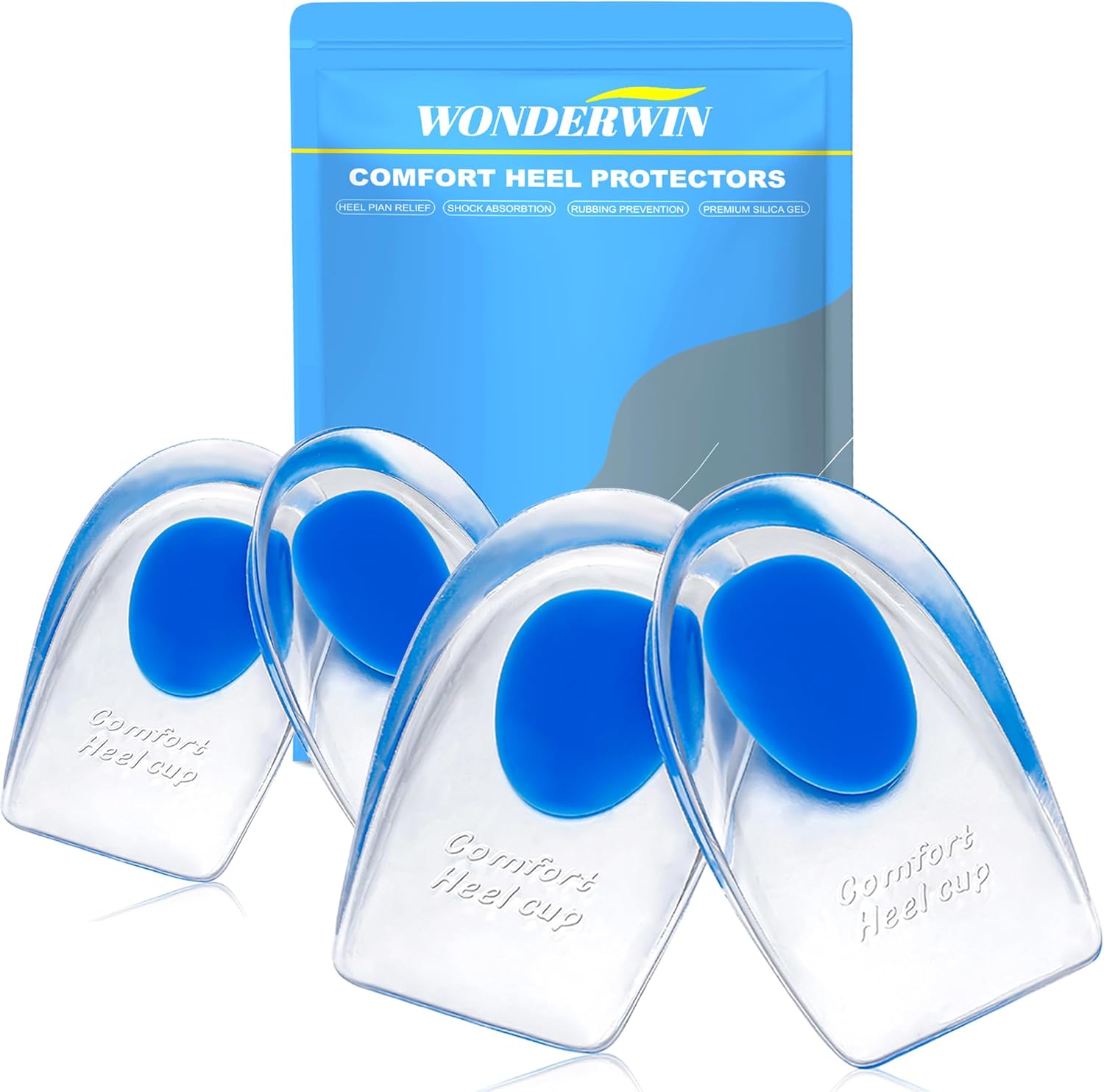 Gel Heel Cups for Heel Pain Relief – Shock Absorbing Silicone Inserts for Plantar Fasciitis & Achilles Tendonitis – Cushioned Heel Support Pads for All-Day Standing (2 Pairs-Medium)