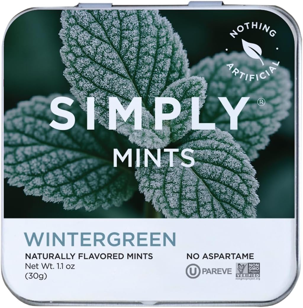 SIMPLY MINTS Natural Wintergreen Breath Mints, 6 Pack (180 Pieces), Made With Real Wintergreen Oil | Aspartame-Free, Sorbitol-Free, Xylitol-Free, Vegan, Kosher, Non-GMO