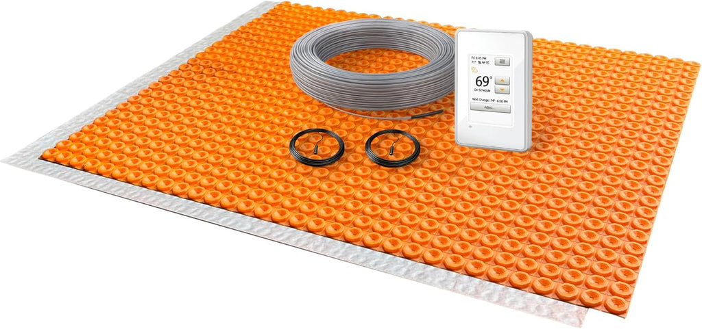 All-in-one Electric Radiant Floor Heating Kit 113 Sq Ft 120V with Programmable Touchscreen Thermostat, Heat Uncoupling Membrane, Underfloor Heating Cable