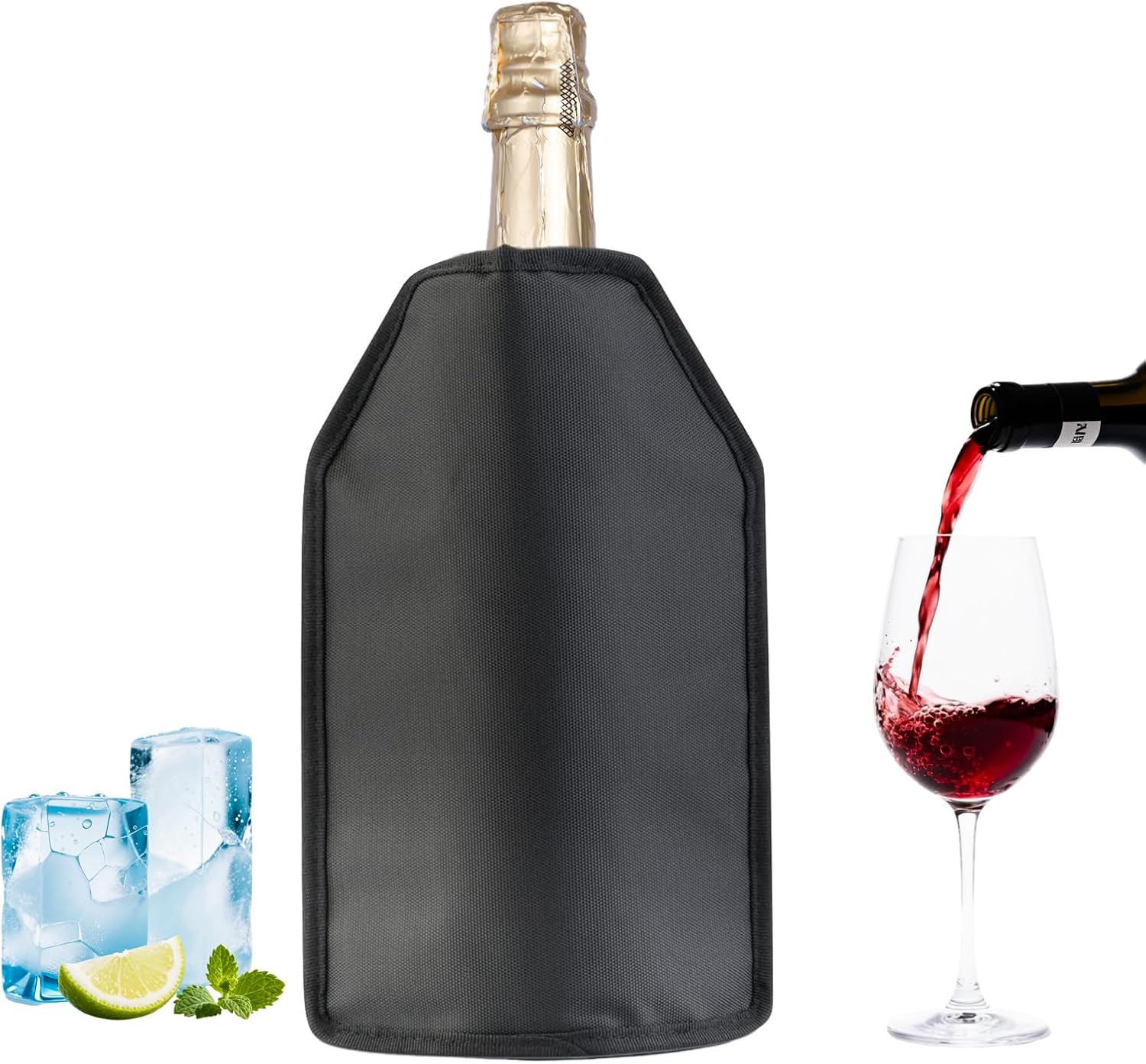 Wine Cooler Sleeve, Wine Bottle Gel Cooler Sleeve Freezer Chiller, Long Lasting Keep Wine Cool and Chill Sleeve for Prosecco Champagne Beer Wine Bottles(1PCS black)
