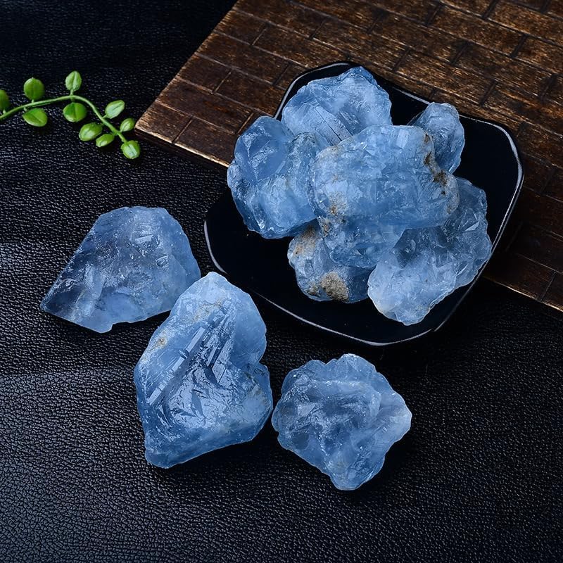 1LB Natural Blue Calcite Raw Healing Crystals, Energy Stones for Meditation, Reiki, Chakra Balancing, Home Décor and Spiritual Gifts (10-30mm)