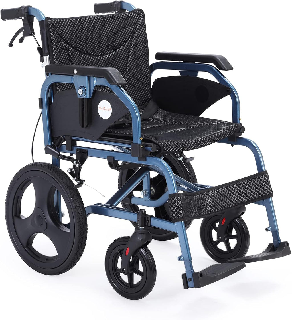 Medwarm Foldable Lightweight Wheelchair with Handbrakes, Wheelchairs for Adults, Weights Only 28.5 lbs, Durable Square Tube and Flip Up & Height Adjust Armrest (15inch Rear Wheel)
