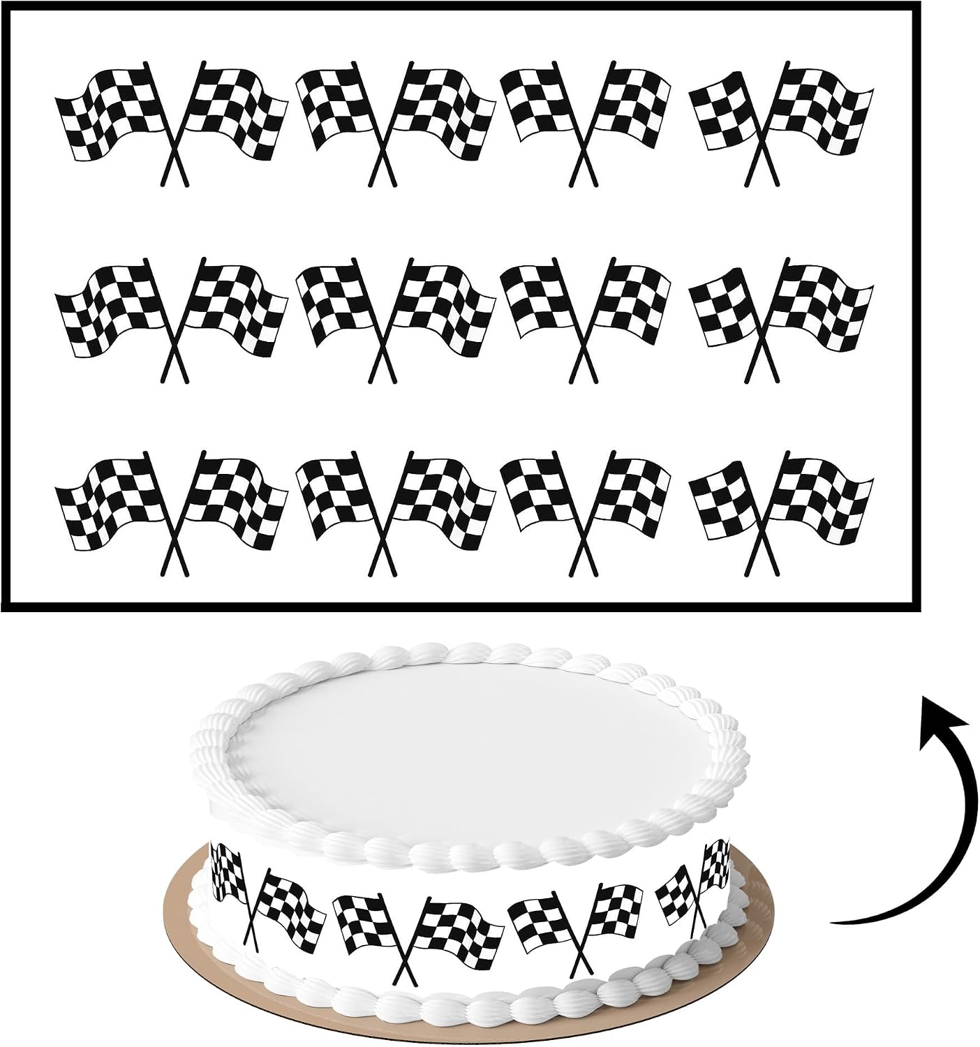 3 pcs Racing Flag Cake Strips Edible birthday cake strips, cake side borders, Icing Sheets 2.7X11.8