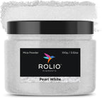 Rolio Premium White Mica Powder - Pearl White (100G / 3.5oz) - 1 Jar of White Pigment Powder for Epoxy Resin, Dye, Soap Making, Nail Polish, Paint, Candle Making, Bath Bombs, Slime