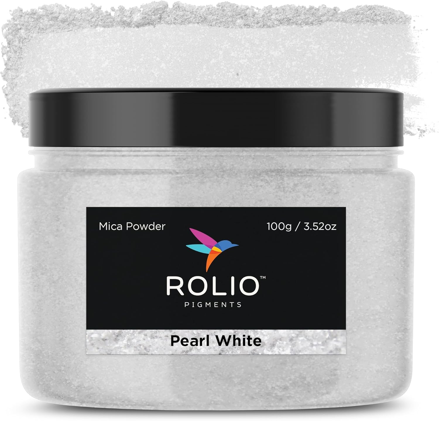 Rolio Premium White Mica Powder - Pearl White (100G / 3.5oz) - 1 Jar of White Pigment Powder for Epoxy Resin, Dye, Soap Making, Nail Polish, Paint, Candle Making, Bath Bombs, Slime